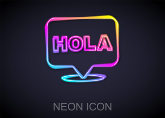 Glowing neon line Hola icon isolated on black background. Vector © vector_v