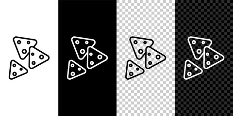 Set line Nachos icon isolated on black and white, transparent background. Tortilla chips or nachos tortillas. Traditional mexican fast food. Vector
