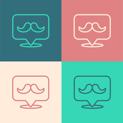 Pop art line Mustache icon isolated on color background. Barbershop symbol. Facial hair style. Vector