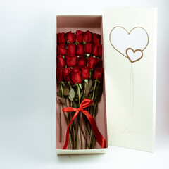 Love box with red roses.
