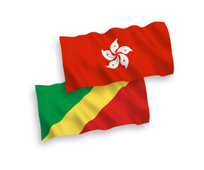 Flags of Republic of the Congo and Hong Kong on a white background