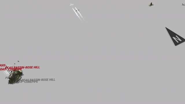Seamless looping animation of the 3d terrain map of Mauritius with the capital and the biggest cites in 4K resolution