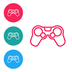 Red line Gamepad icon isolated on white background. Game controller. Set icons in circle buttons. Vector