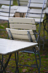 Chairs in Beer Garden in a Berlin backyard waiting for guests