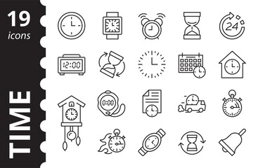 Time and clock icon set. Outline icons collection. Simple linear vector illustration.