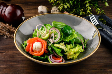 Salad - smoked salmon with vegetables Ketogenic, keto diet.