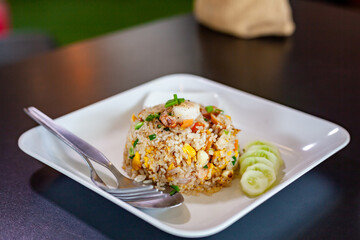 Shrimp fried rice in white plate