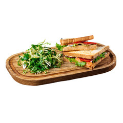 Isolated salmon sandwich set with fresh salad on the white background