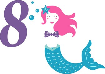 Obraz premium cute mermaid birthday card vector illustration