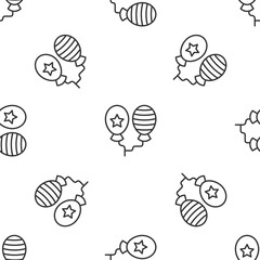 Grey line Balloons with ribbon icon isolated seamless pattern on white background. Happy Easter. Vector