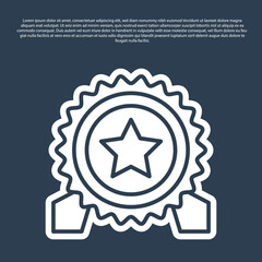 Blue line Medal with star icon isolated on blue background. Winner achievement sign. Award medal. Vector