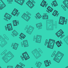 Black line Global economic crisis news icon isolated seamless pattern on green background. World finance crisis. Vector