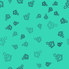 Black line Property and housing market collapse icon isolated seamless pattern on green background. Falling property prices. Real estate stock risk or economic recession. Vector