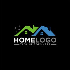 Simple home design logo with 2 roof symbols isolated on black background