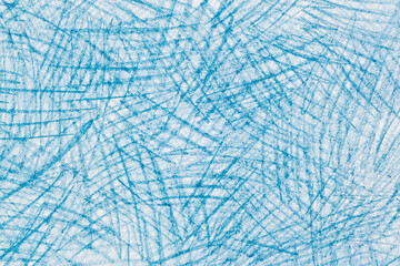 blue abstract crayon drawing on white paper