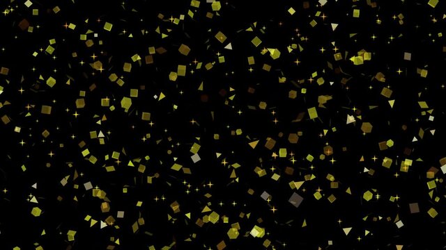 Animation Of Gold Glitter Confeti Falling Downt Background. Flying Circle And Other Particles Golden Confetti Elements. Sparkles, Tinsel Elements New Year. Golden Confetti Party.  4k