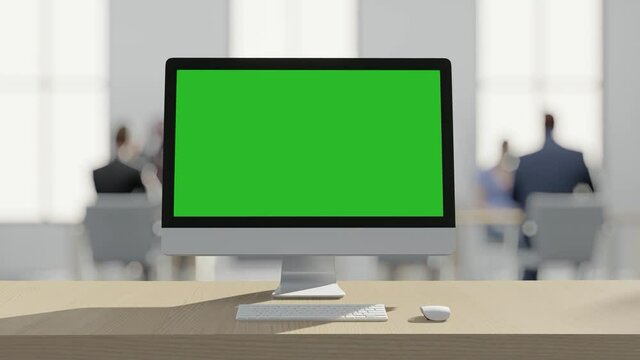 Business  Concepts , Working office. Computer with green screen on table in office