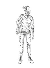 Fashion man. Sketch of fashion man on a white background. Spring man. Street style