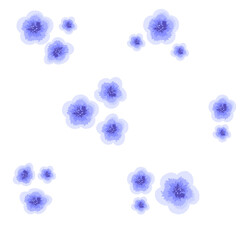 blue flax flowers painted on white background, seamless pattern of textiles, fabric