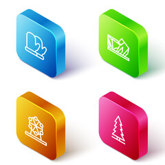 Set Isometric line Christmas mitten, Royal Ontario museum, Ferris wheel and Canadian spruce icon. Vector