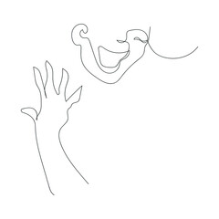 Female portrait, laughter, face and hand in artline style.