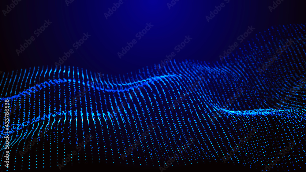 Poster abstract digital background. futuristic wave of dots and weave lines. digital technology. 3d renderi