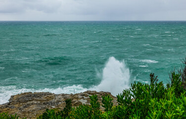 Seaside on a cloudy stormy day in Biarritz, france