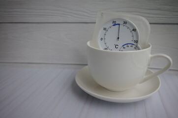 コーヒーカップの中の湿度計