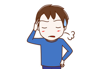 Obraz premium 頭を抱えて溜息をつき呆れる少年