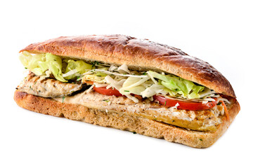 Istanbul Fish sandwich fast food, grilled fish burger Turkish Balik Ekmek, fried fish and vegetables street food