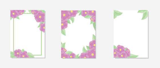 Pink flowers cards collection graphic design in digital watercolor style
