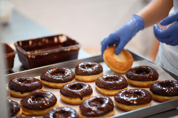 Closeup of delicious donuts ready for transport