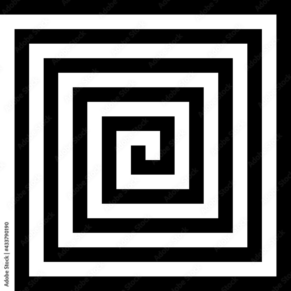 Poster big spiral shape. one large coil on white background. angular smooth spiral in black.