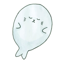 Hand draw markers cartoon cute seal. Kawaii illustration. Sleep seal