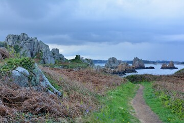Beautiful view of the coast at Plougrescant in Brittany. France
