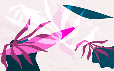Abstract jungle plants and Creative collage contemporary design. Vector illustration