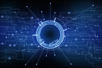 Blue digital futuristic circle on dark blue background. Technology, communication or connection wallpapr.