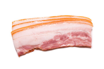Raw bacon slices isolated on a white background.