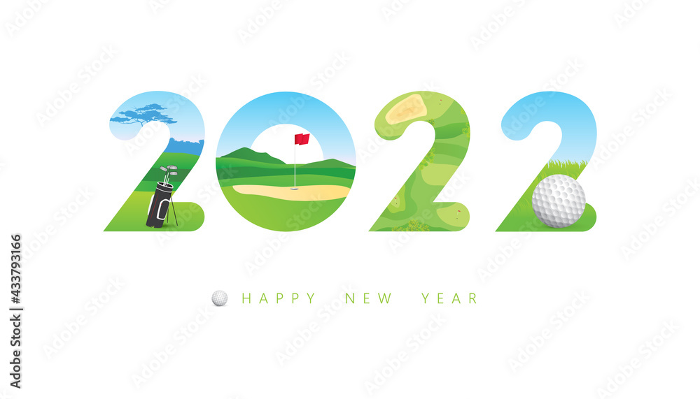 Fototapete vector happy new year 2022 text design with golf concept isolated on white background.