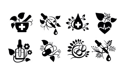 Fototapeta premium Herbal Medicine Icons vector design,Pharmacy icon set. Included the icons as medical staff, drug, pills, medicine capsule, herbal medicines, pharmacist, drugstore