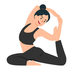 Obraz na płótnie Canvas Asian woman, doing yoga at home, illustration concept.