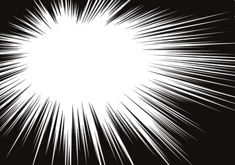 Comic book radial lines background. Manga speed frame. Explosion vector illustration. Star burst or sun rays abstract backdrop