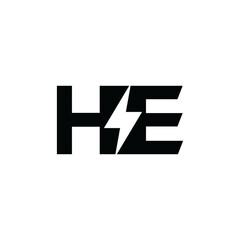 letter HE and bolt or flash logo