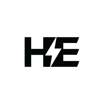 letter HE and bolt or flash logo