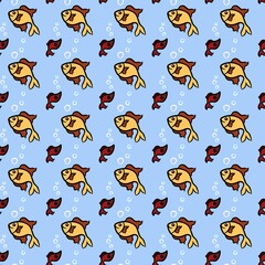 seamless pattern background of fish on blue color