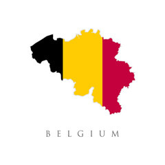 Belgium map flag Vector illustration. Symbol, poster, banner Belgium. Map of Belgium with the decoration of the national flag. Country shape outlined and filled with the flag of Belgium - obrazy, fototapety, plakaty