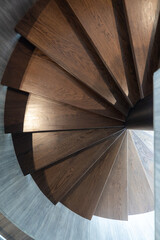 Indoor modern spiral staircase. Top view.