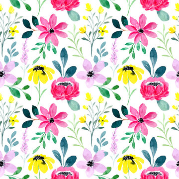 Seamless pattern of colorful wild floral watercolor