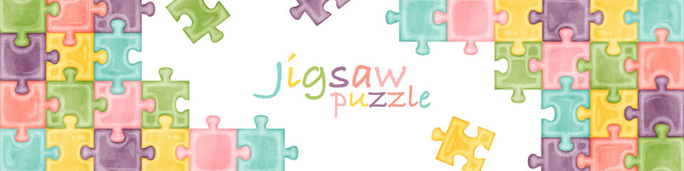 カラフルパズルの手描き水彩風フレーム

