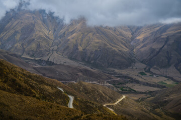 A view of the winding Cuesta del Obispo road up the Andes, Salta Province, northwest Argentina	
